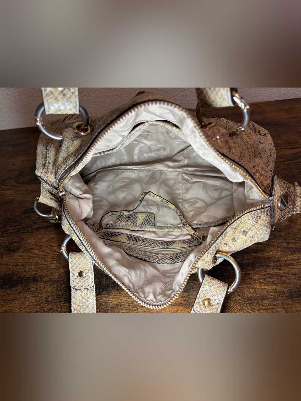 MICHAEL KORS Y2K Python Snakeskin Leather Satchel Tote Shoulder Bag Purse Large - Picture 7 of 12